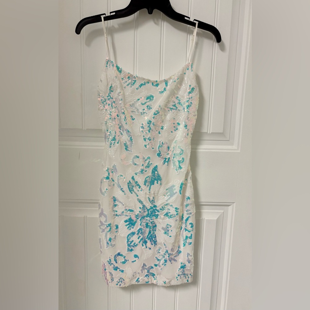 B Darlin White Sequin Prom Dress